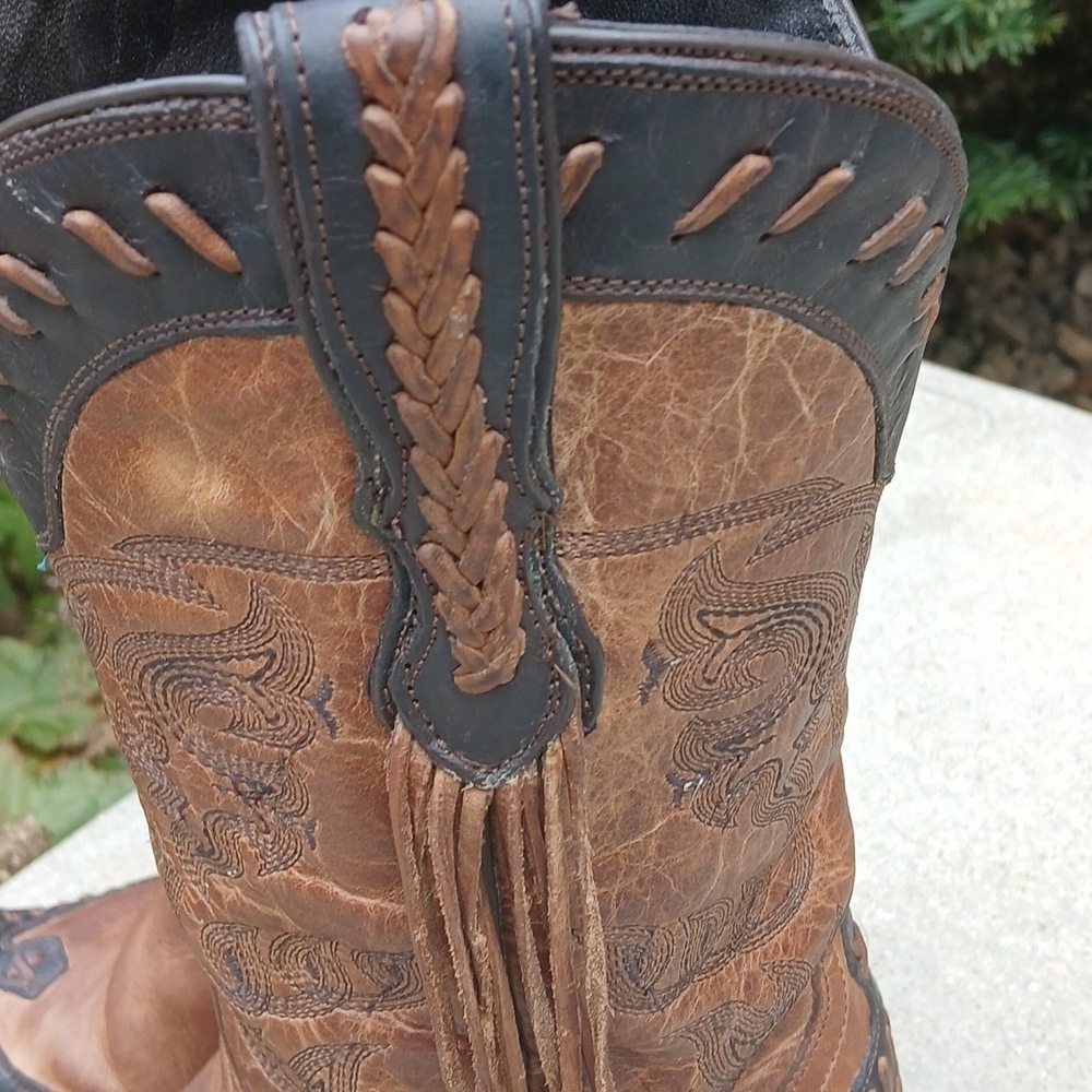 Lucchese Bootmaker Wingtip Natural Tucson Calf fringe cowgirl boots M5023 sz 9 - Picture 15 of 16